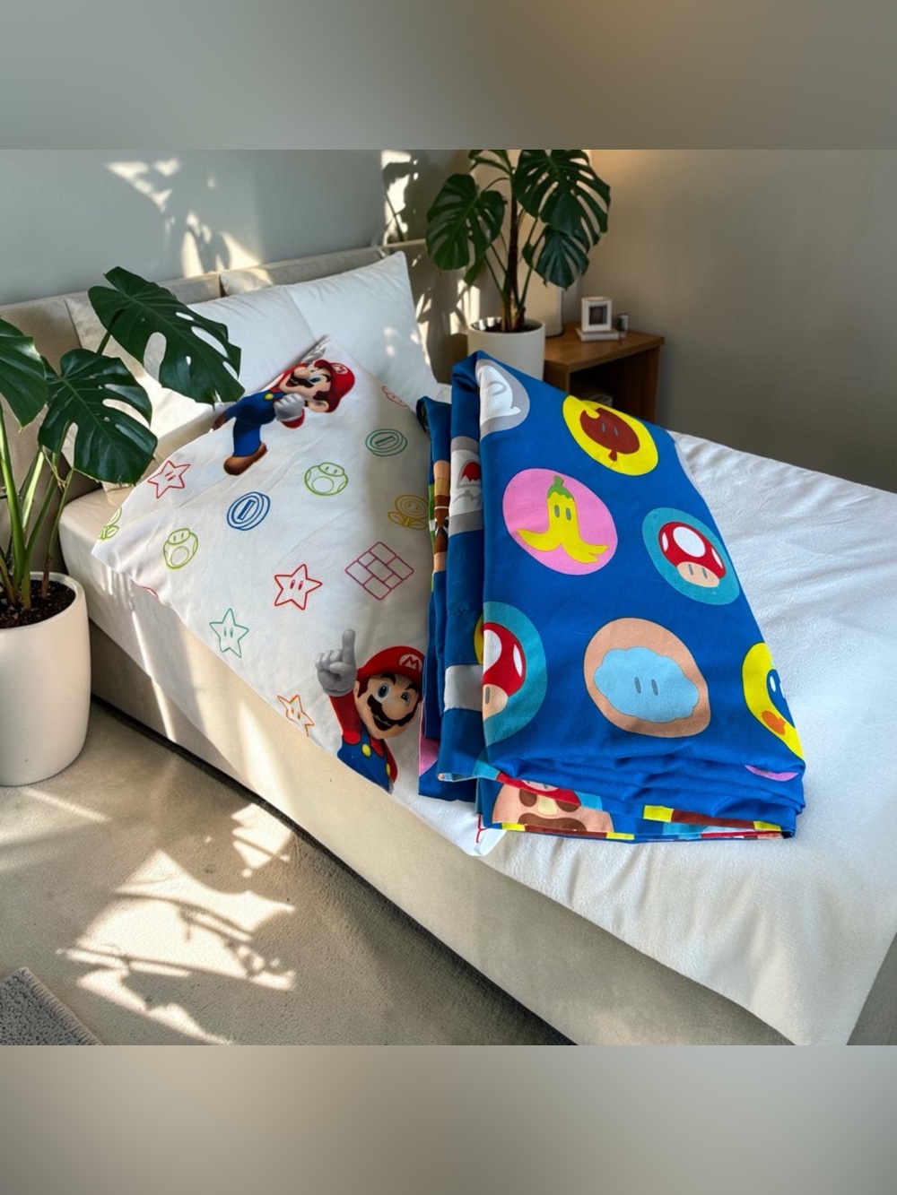 2 Piece Super Mario Bros Nintendo Twin Sheet Set 1 Fitted & 1 Flat Sheet Cartoon